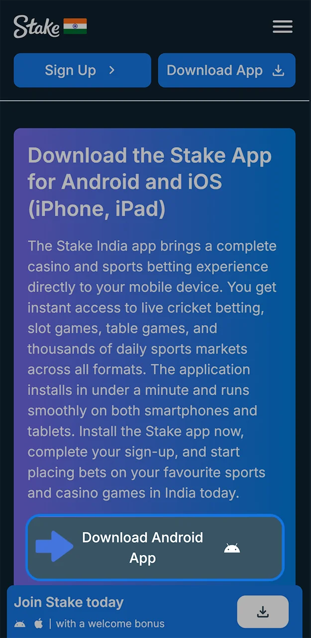 Use the direct link to start downloading the Stake app.