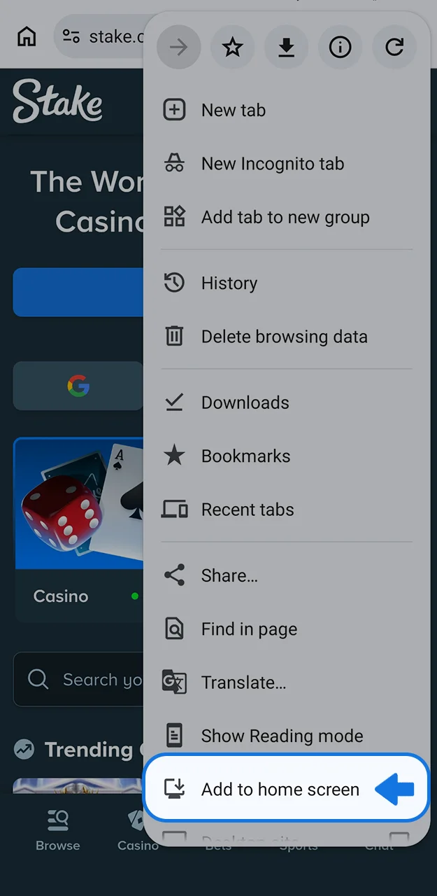 Download the Stake app and place your first bet.