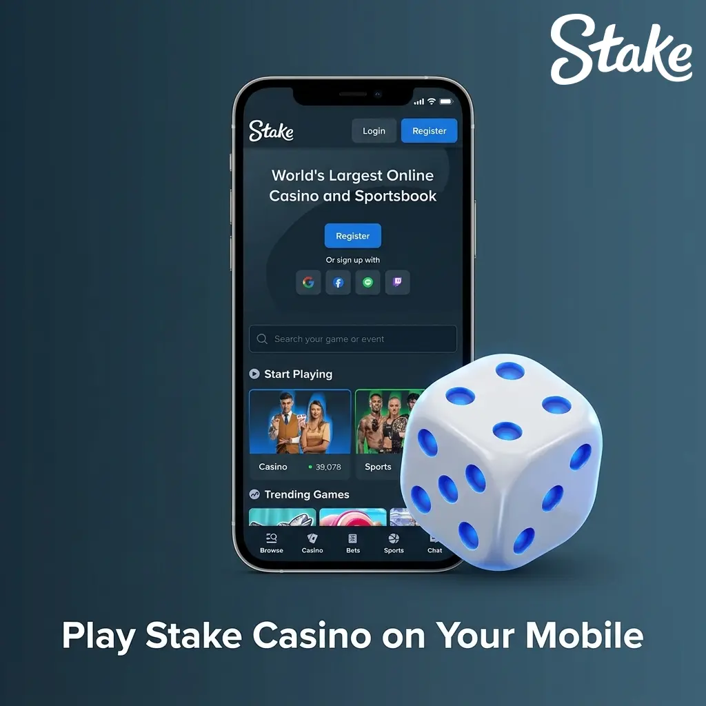 Stake mobile casino app in India showing slots, live dealer games, table games and Stake Originals like Crash and Plinko